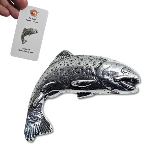 Trout pin badge pewter brown - badge,
