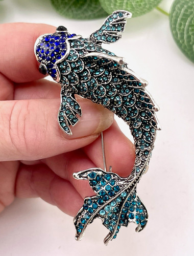 Blue round rhinestone - rhinestone, koi