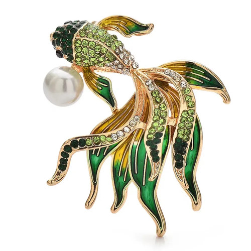 Crystal rhinestone fish brooch - crystal,