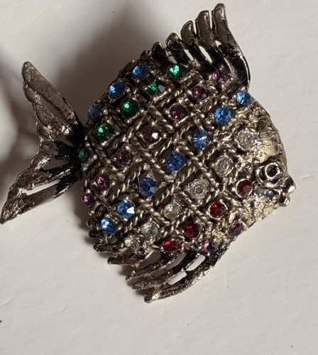 Silver tone fish brooch - silver,