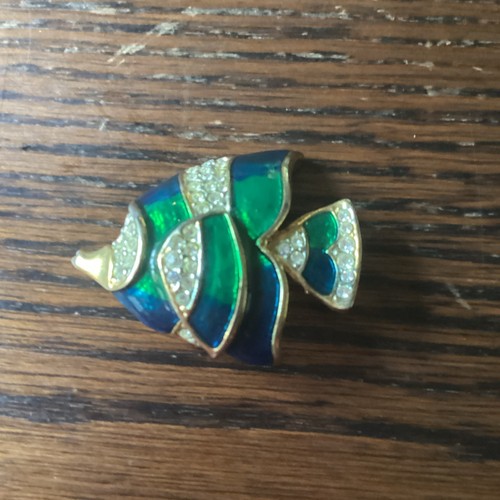 Vintage rhinestone fish - rhinestone, pin