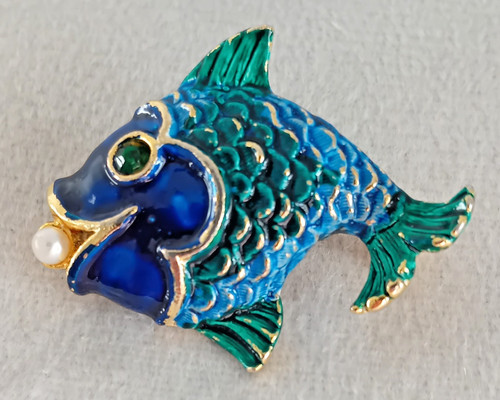 Vintage blue enamel fish - vintage,