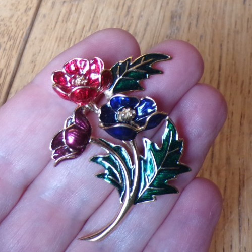 Vintage enamel flower brooch - ,