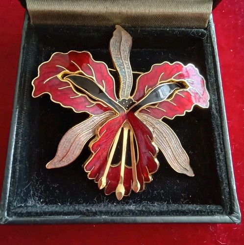 Red enamel orchid - red, iris