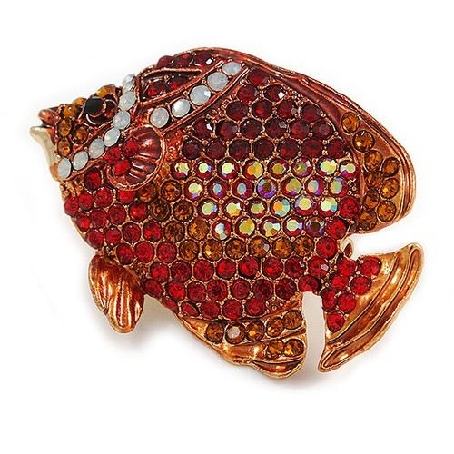 Statement crystal fish brooch - fish,