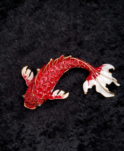 Large red koi - fish, brooch