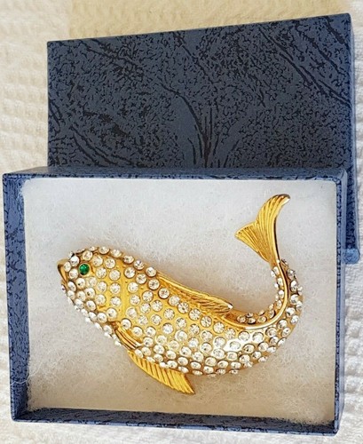 Fish brooch large gold - fish,