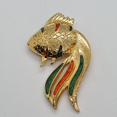 Fish brooch enamel - enamel, gold