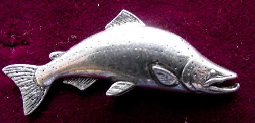 Pewter salmon fishing brooch - salmon,
